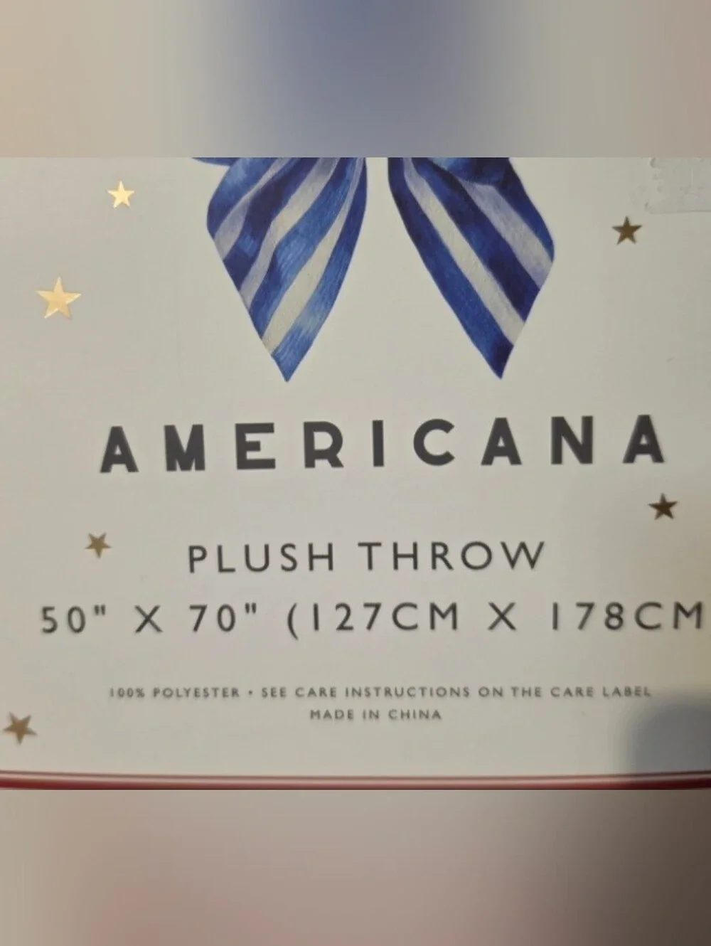 Patriotic Plush Throw Blanket - White with Red & Blue Bows